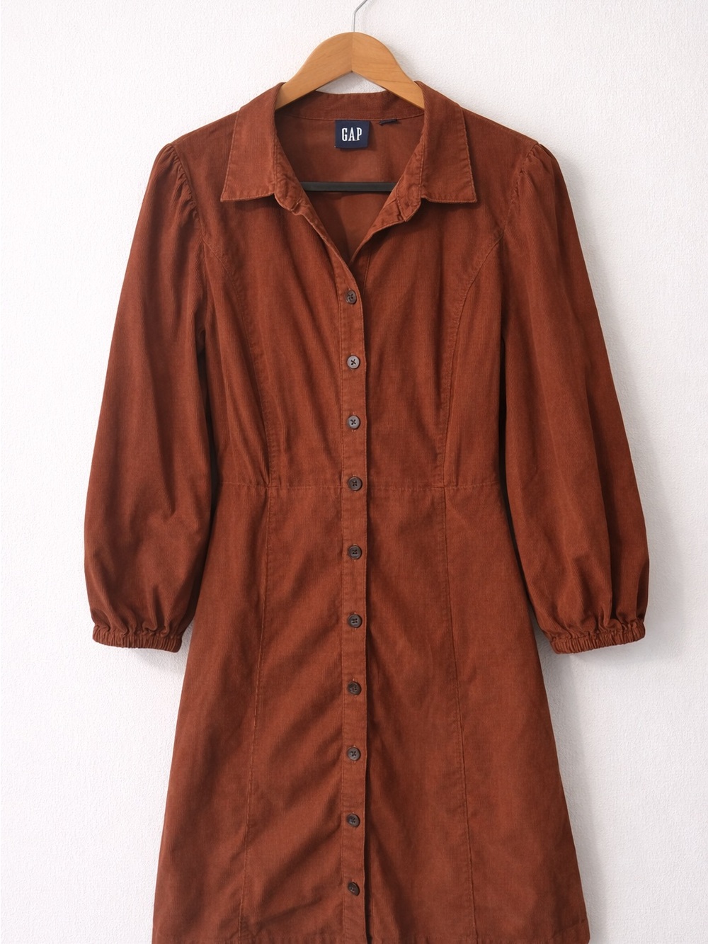 GAP Rust Button-Front Long Sleeve Shirt Dress